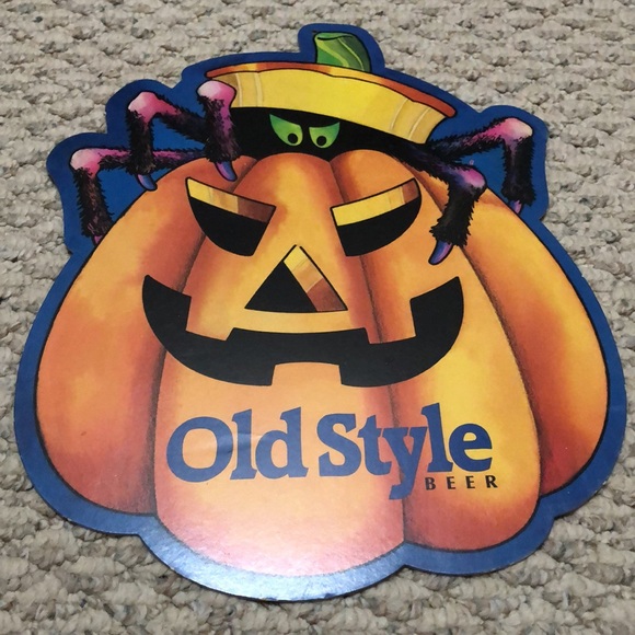 Vintage rare Old Style Beer cardboard sign, Halloween pumpkin spider - Picture 5 of 16